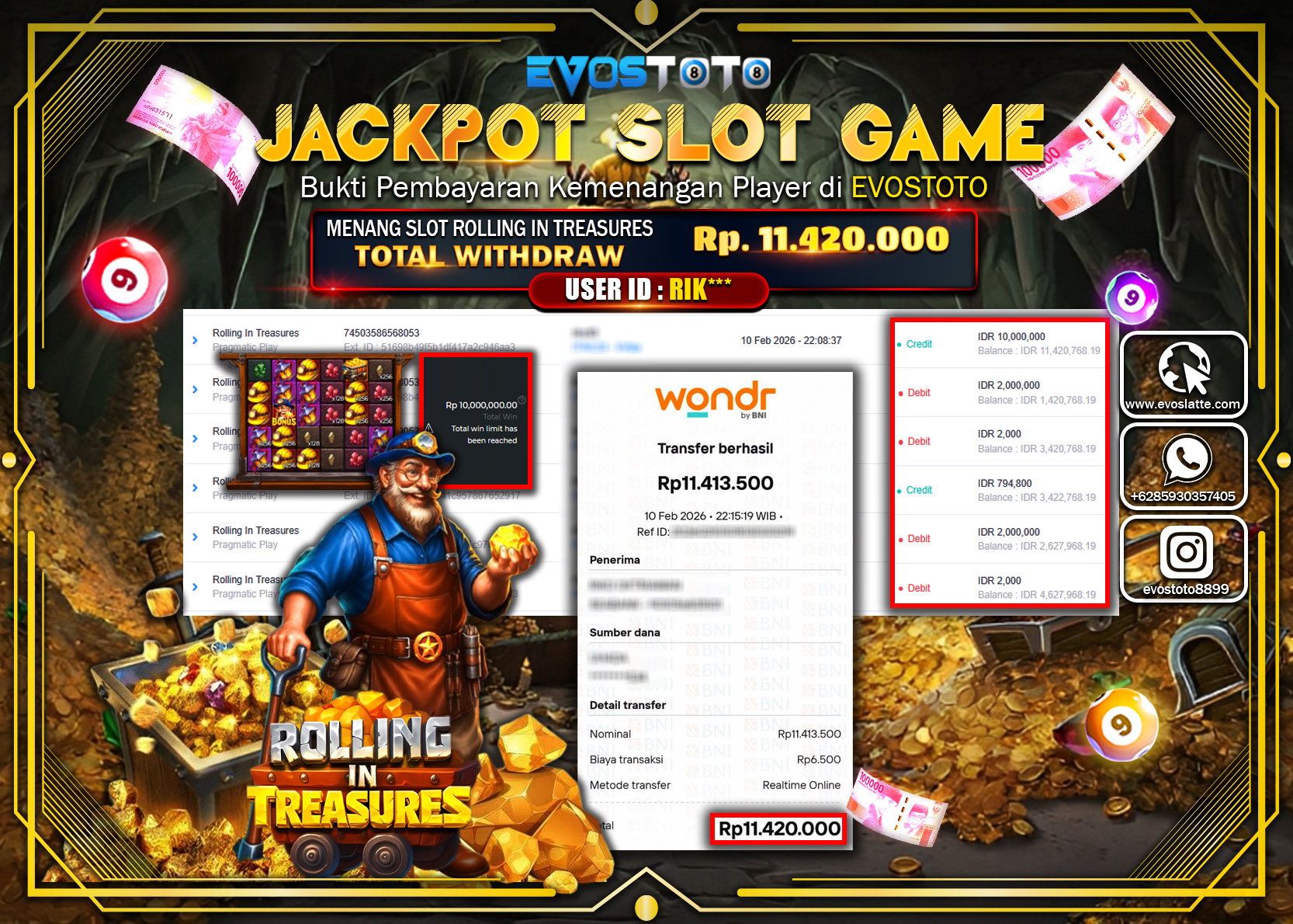 PEMBAYARAN JACKPOT SLOT ROLLING IN TREASURES Rp.11.420.000 DI BAYAR LANGSUNG !
