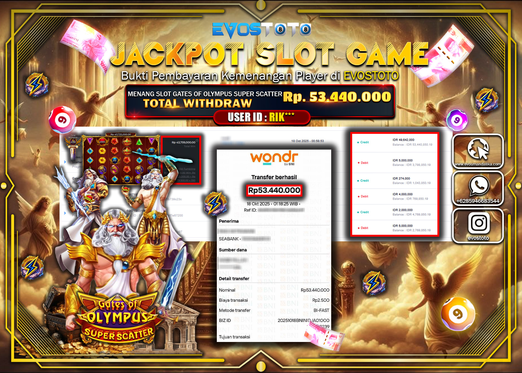 PEMBAYARAN JACKPOT SLOT GATES OF OLYMPUS SUPER SCATTER Rp53.440.000 DI BAYAR LANGSUNG !