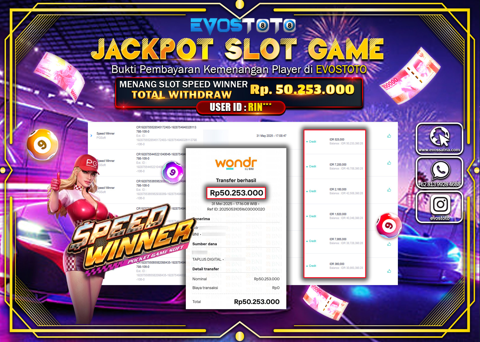 PEMBAYARAN JACKPOT SLOT SPEED WINNER Rp50.253.000 DI BAYAR LANGSUNG !