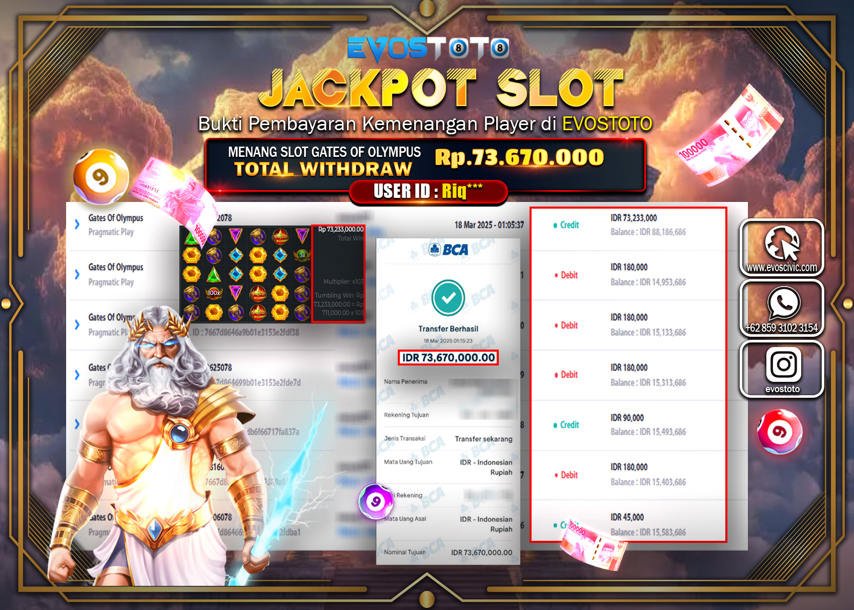 PEMBAYARAN JACKPOT SLOT GATES OF OLYMPUS Rp.73.670.000 DI BAYAR LANGSUNG !