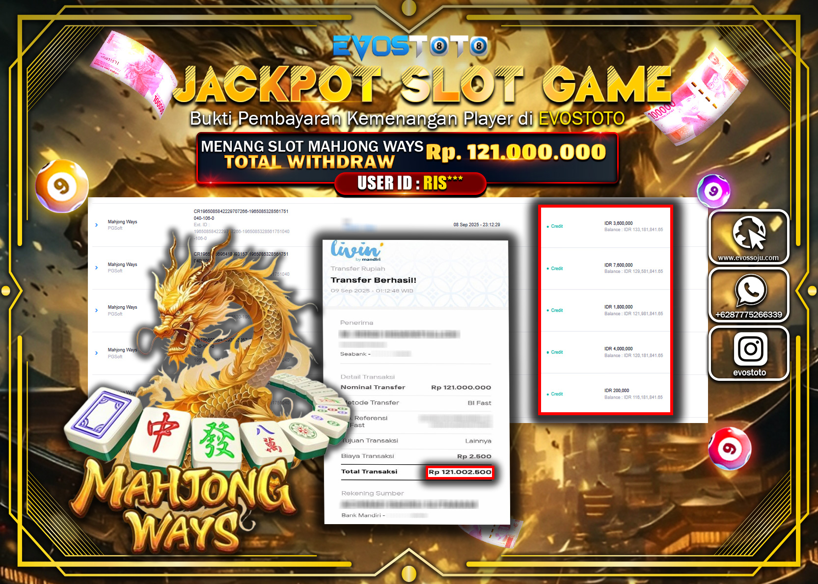 PEMBAYARAN JACKPOT SLOT MAHJONG WAYS Rp121.000.000 DI BAYAR LANGSUNG !