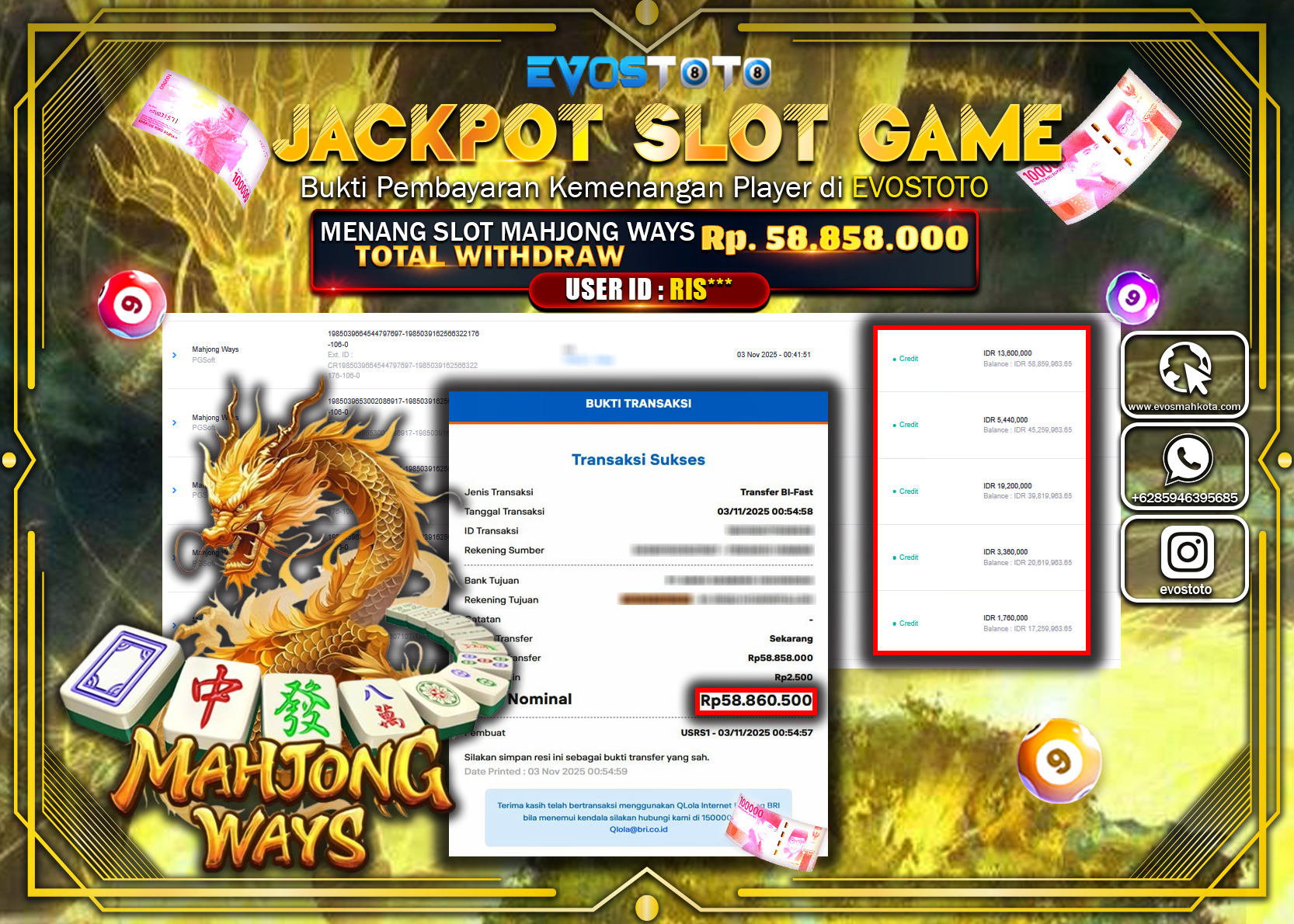 PEMBAYARAN JACKPOT SLOT MAHJONG WAYS Rp58.858.000 DI BAYAR LANGSUNG !