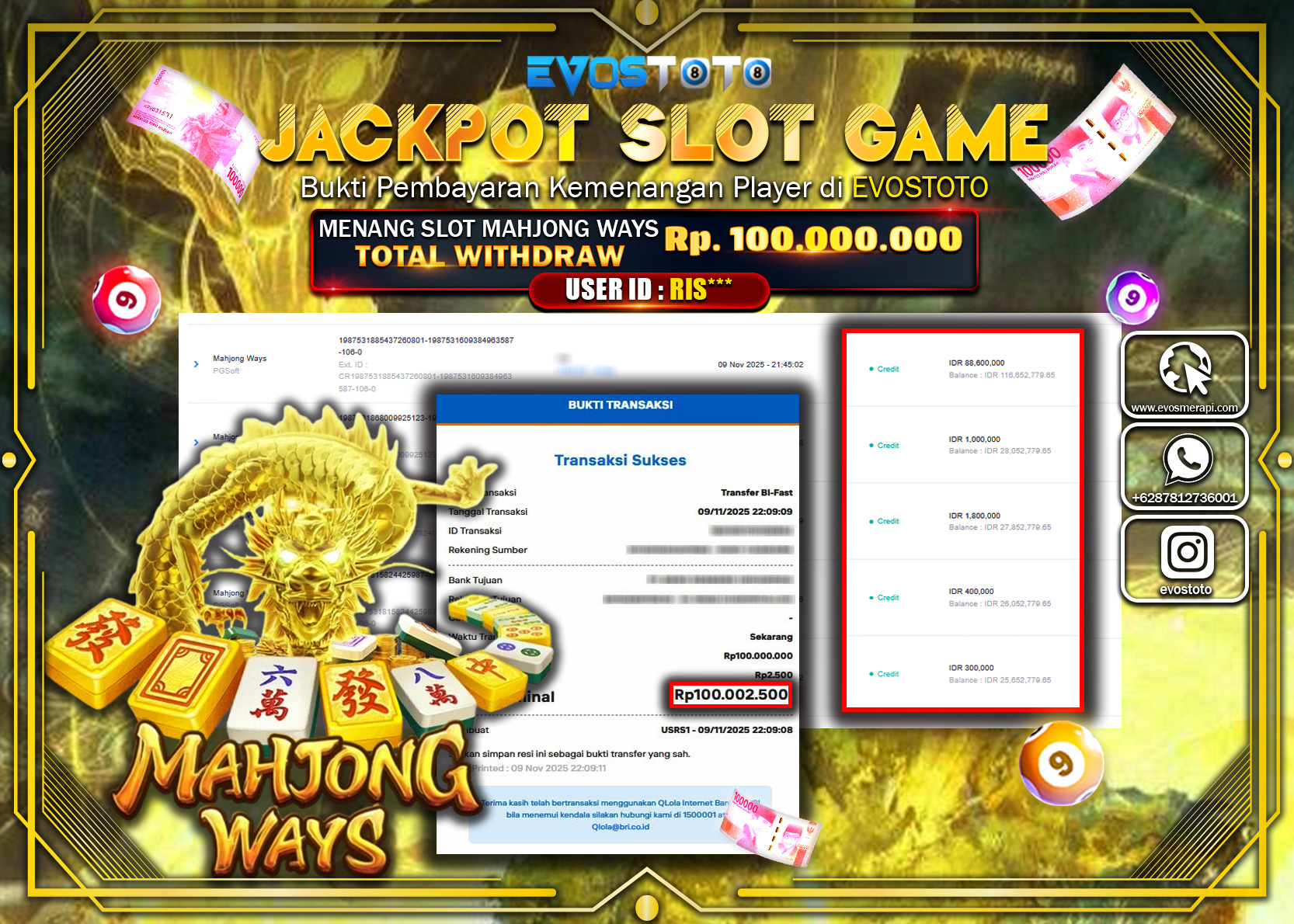 PEMBAYARAN JACKPOT SLOT MAHJONG WAYS Rp100.000.000 DI BAYAR LANGSUNG !