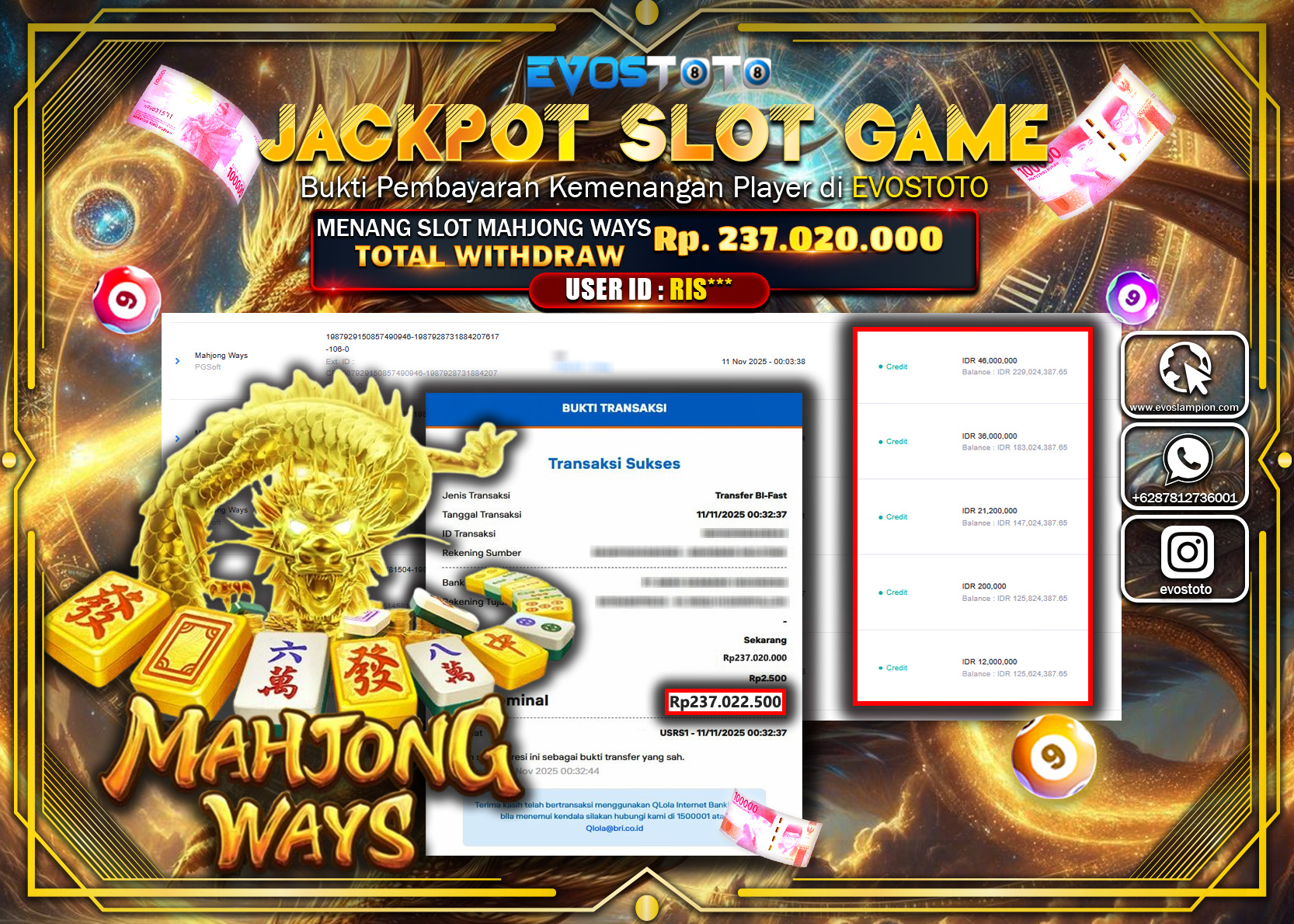 PEMBAYARAN JACKPOT SLOT MAHJONG WAYS Rp237.020.000 DI BAYAR LANGSUNG !