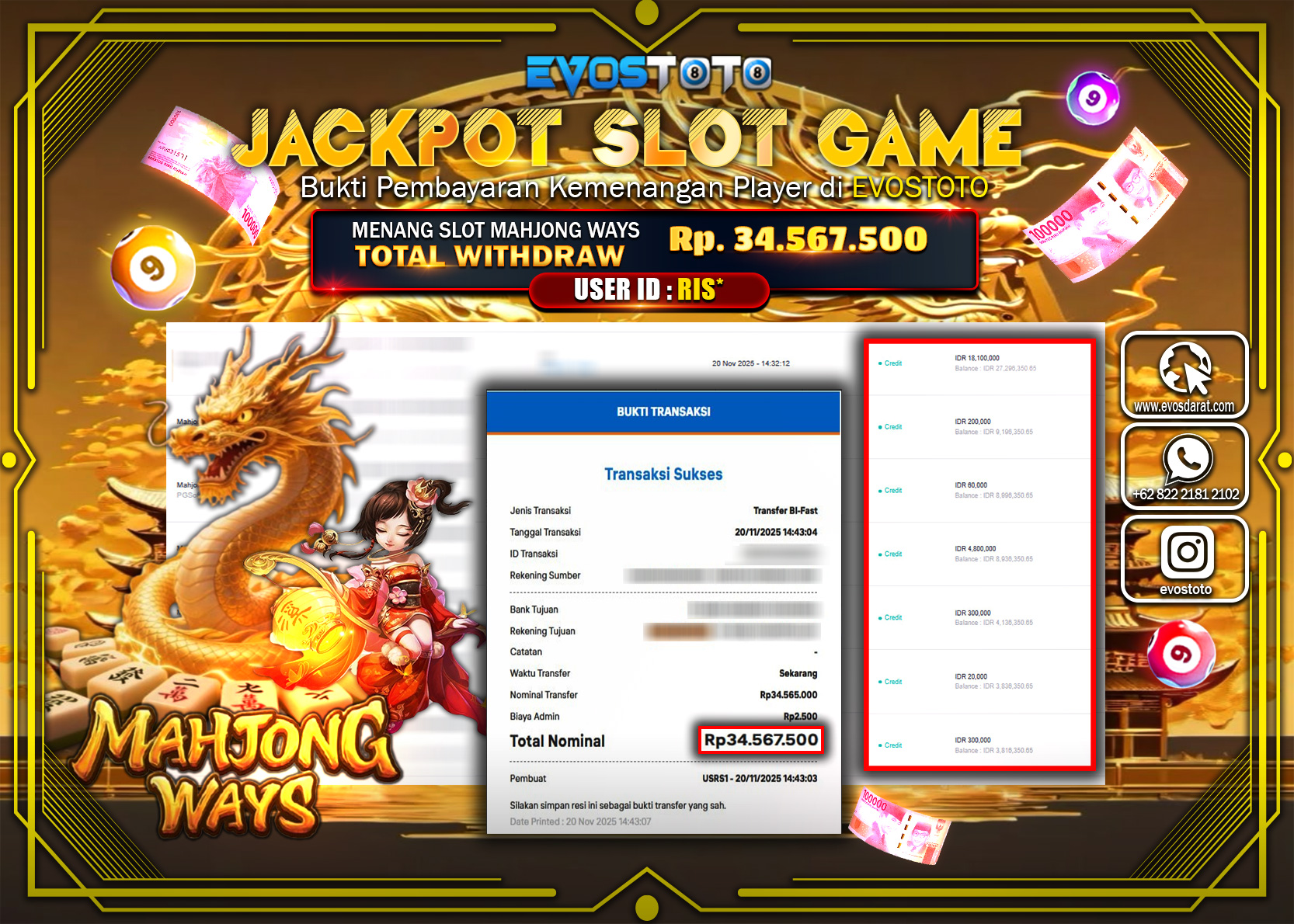 PEMBAYARAN JACKPOT SLOT MAHJONG WAYS  Rp34.567.000 DI BAYAR LANGSUNG !