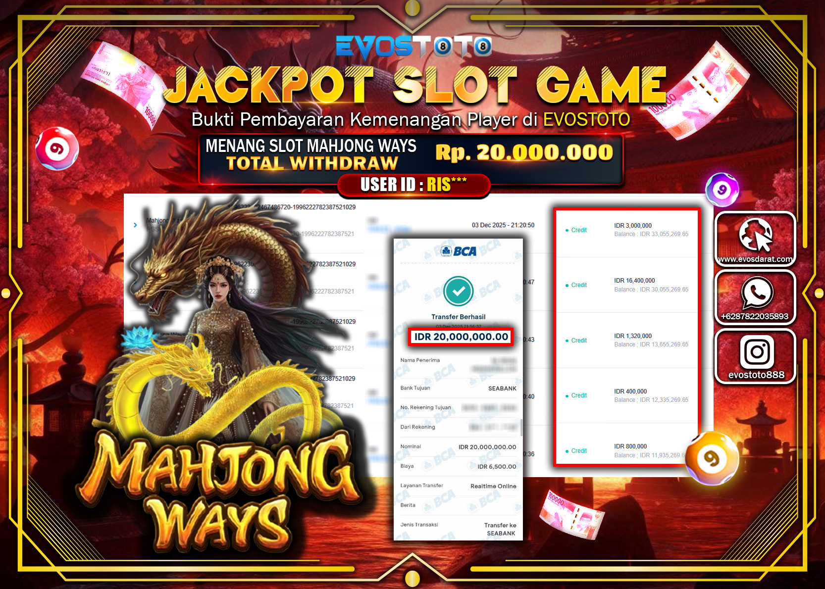 PEMBAYARAN JACKPOT SLOT MAHJONG WAYS Rp.20.000.000 DI BAYAR LANGSUNG !