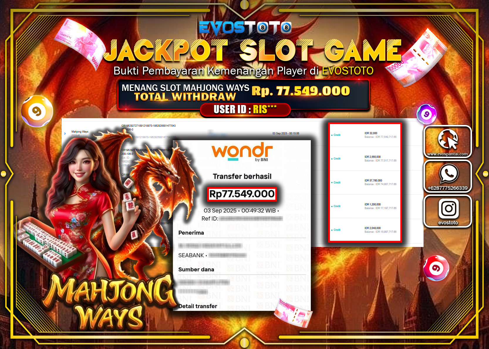 PEMBAYARAN JACKPOT SLOT MAHJONG WAYS Rp77.549.000 DI BAYAR LANGSUNG !