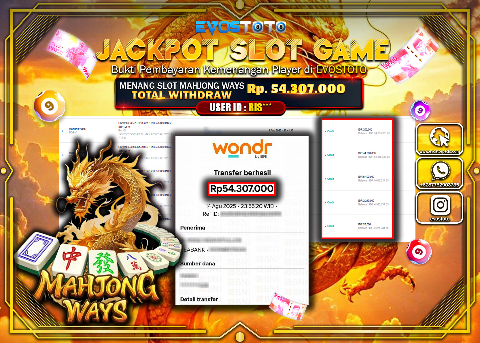 PEMBAYARAN JACKPOT SLOT MAHJONG WAYS Rp54.307.000 DI BAYAR LANGSUNG !