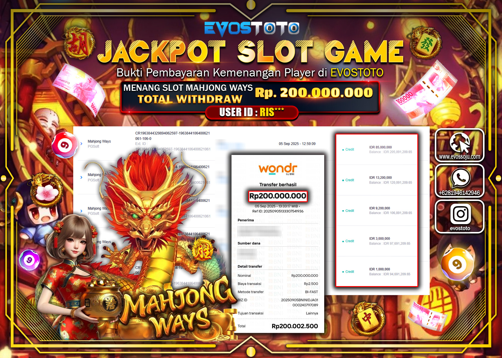 PEMBAYARAN JACKPOT SLOT MAHJONG WAYS  Rp200.000.000 DI BAYAR LANGSUNG !