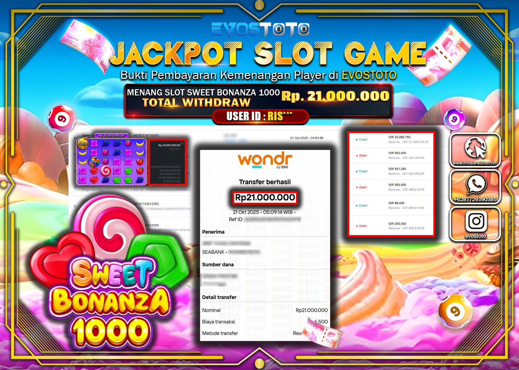 PEMBAYARAN JACKPOT SLOT SWEET BONANZA 1000 Rp21.000.000 DI BAYAR LANGSUNG !