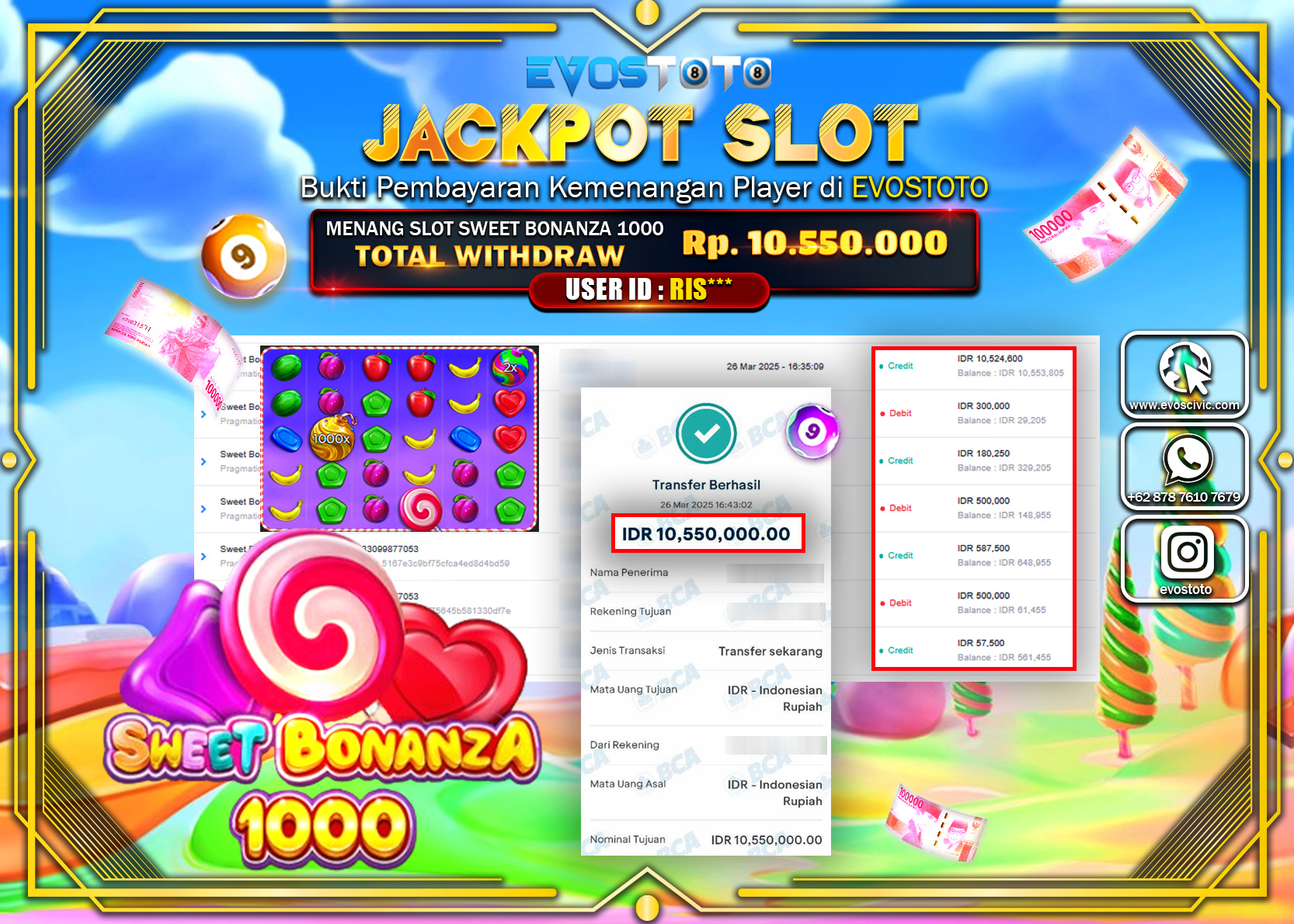 PEMBAYARAN JACKPOT SLOT SWEET BONANZA 1000 Rp.10.550.000 DI BAYAR LANGSUNG !