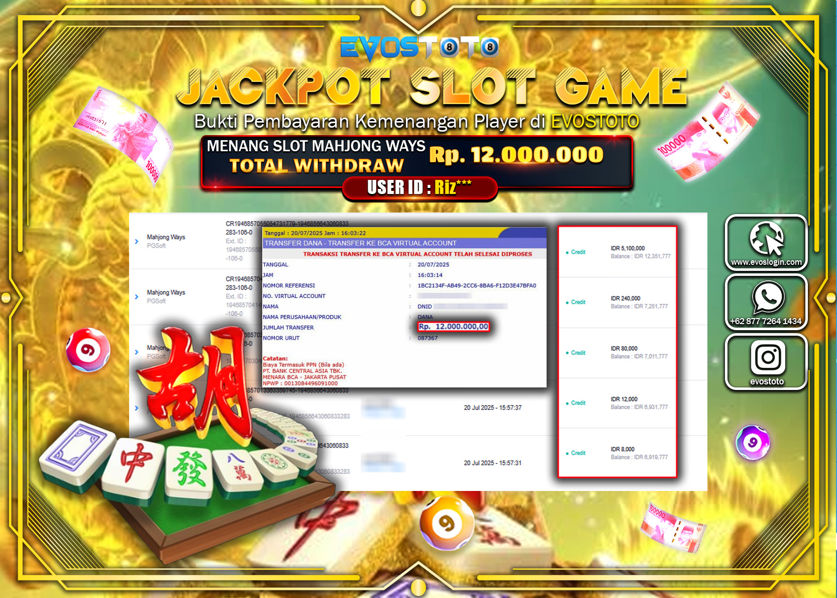 PEMBAYARAN JACKPOT SLOT MAHJONG WAYS Rp.12.000.000 DI BAYAR LANGSUNG !