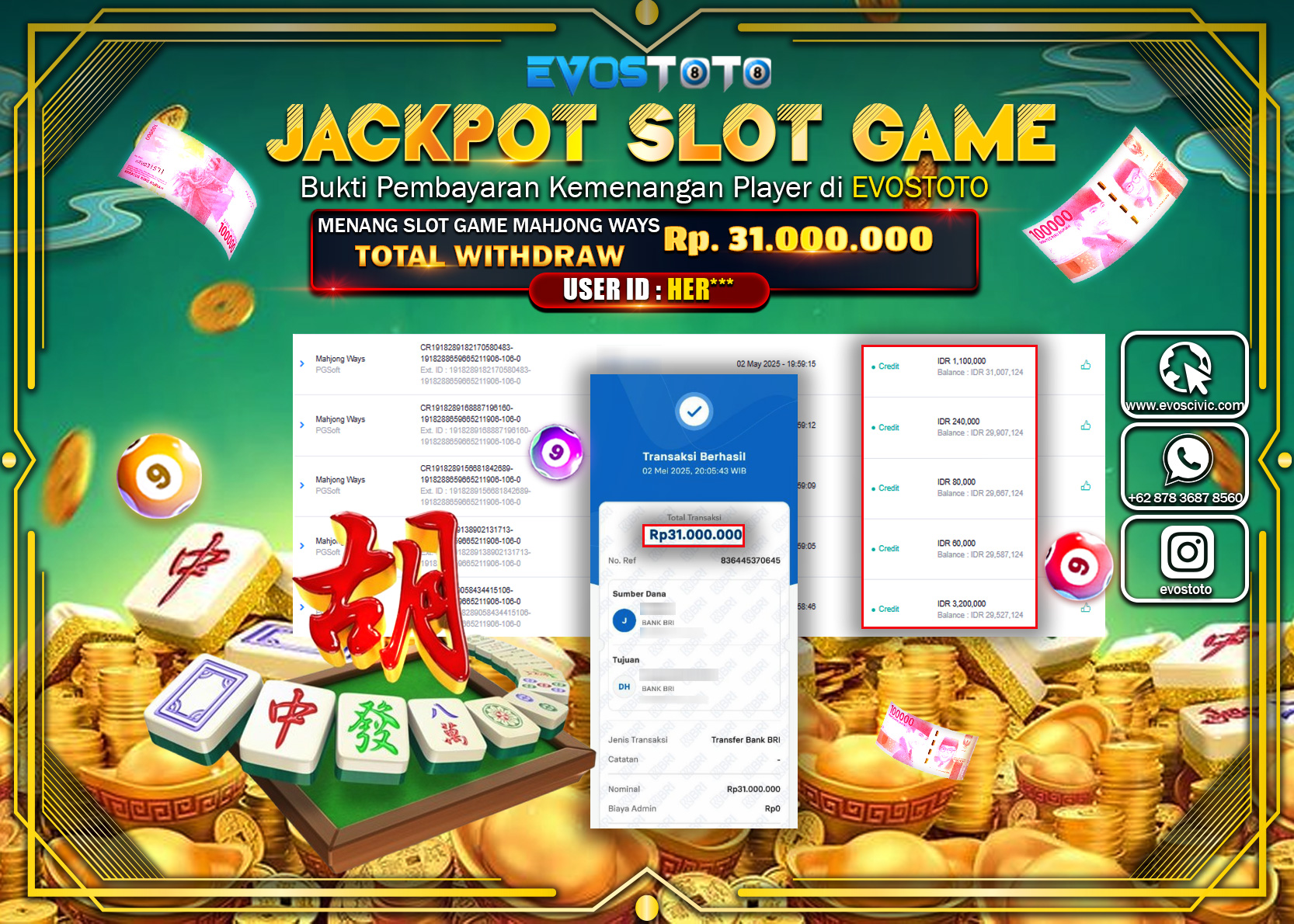 PEMBAYARAN JACKPOT SLOT MAHJONG WAYS Rp.Rp.31.000.000 DI BAYAR LANGSUNG !