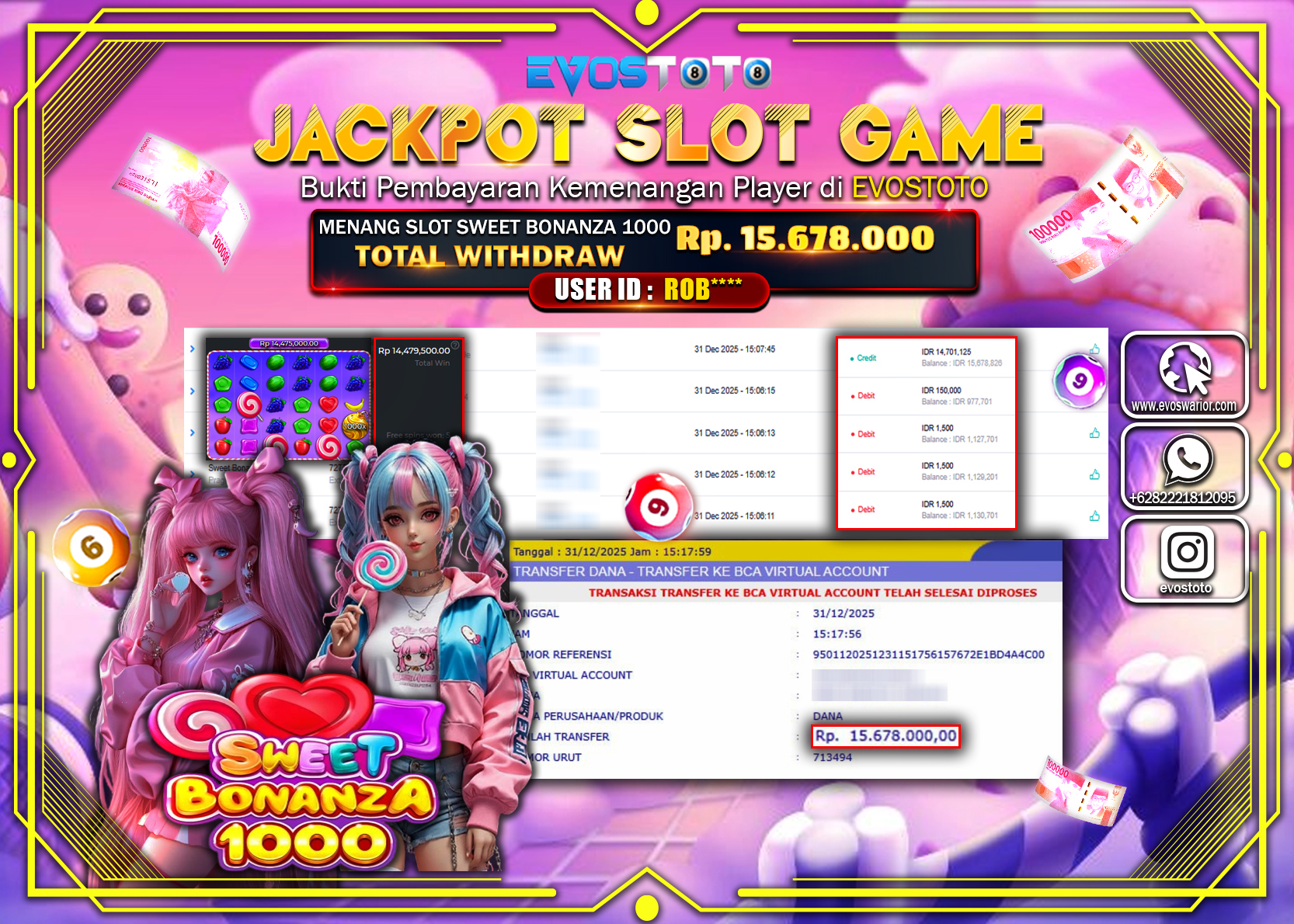 PEMBAYARAN JACKPOT SLOT SWEET BONANZA 1000 Rp.15.678.000 DI BAYAR LANGSUNG !