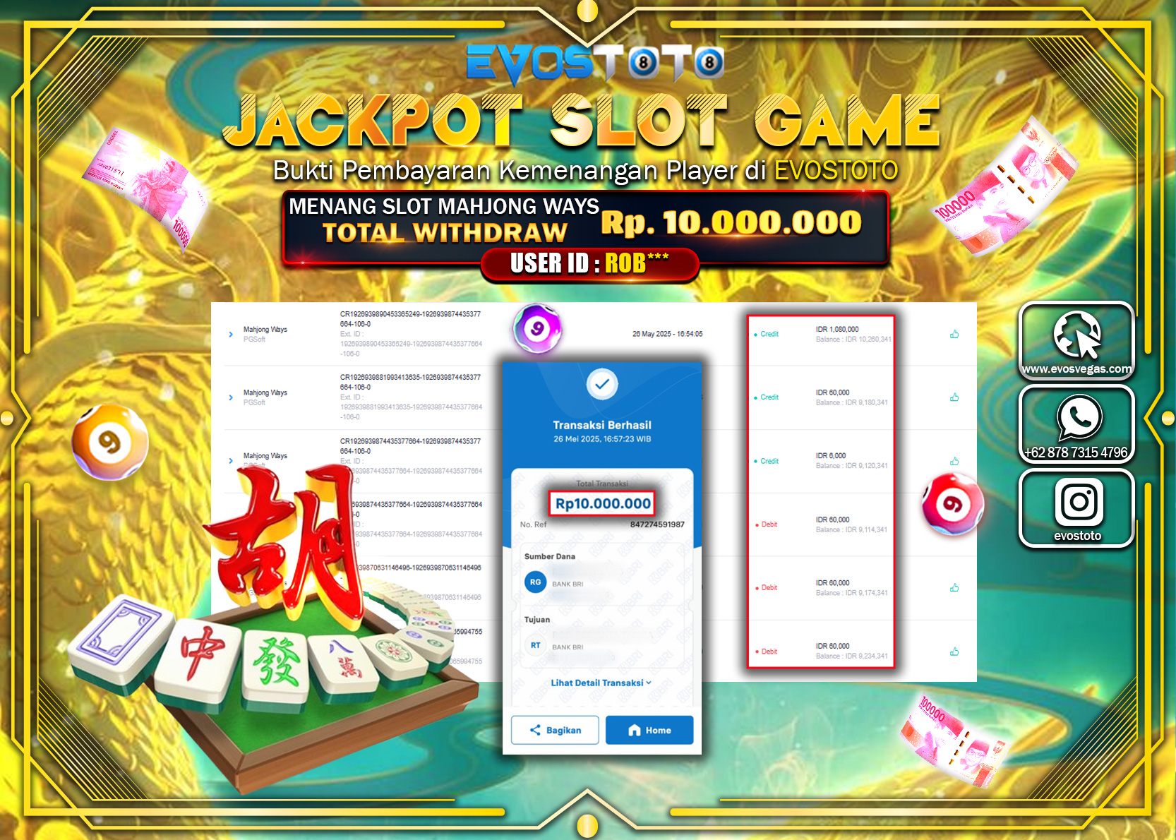 PEMBAYARAN JACKPOT SLOT MAHJONG WAYS Rp10.000.000 DI BAYAR LANGSUNG !