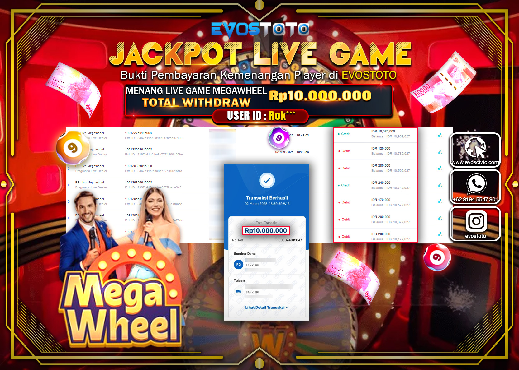 PEMBAYARAN JACKPOT LIVE GAME PP LIVE MEGAWHEEL Rp.10.000.000 DI BAYAR LANGSUNG !