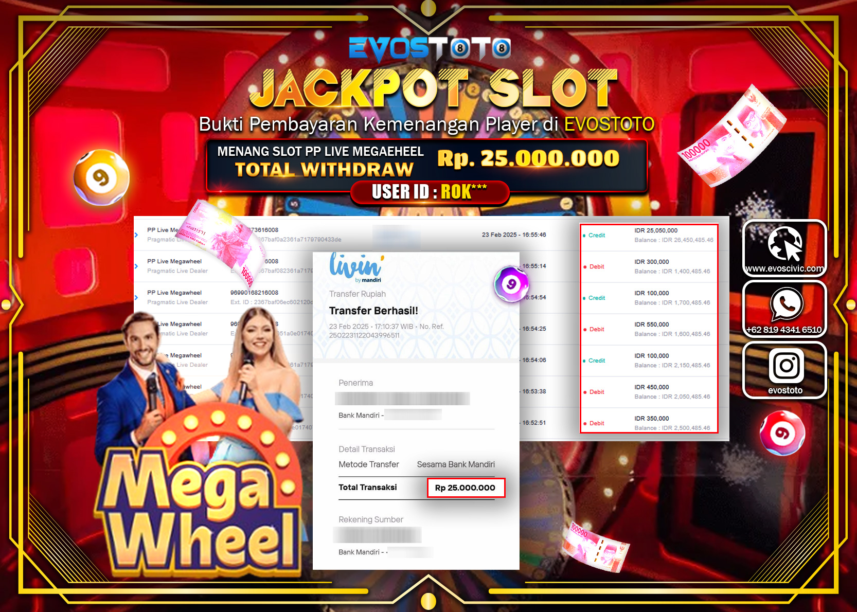 PEMBAYARAN JACKPOT LIVE GAME PP LIVE MEGAWHEEL Rp.25.000.000 DI BAYAR LANGSUNG !