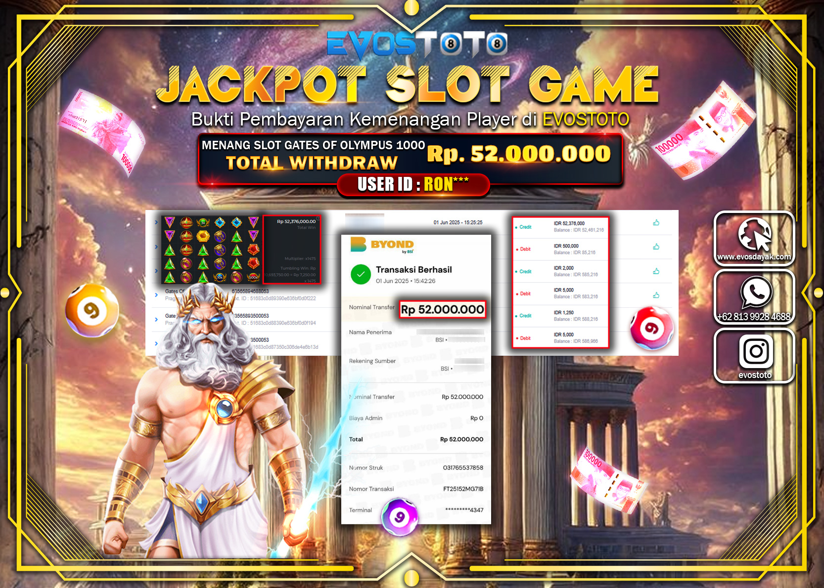 PEMBAYARAN JACKPOT SLOT GATES OLYMPUS 1000 Rp52.000.000 DI BAYAR LANGSUNG !