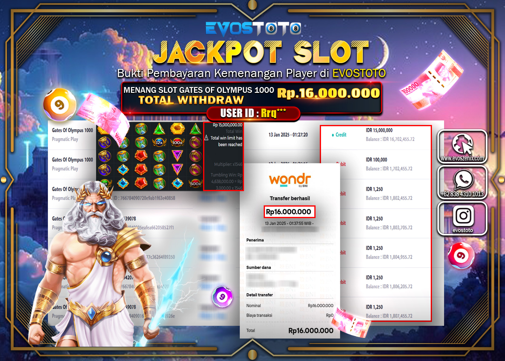 PEMBAYARAN JACKPOT SLOT GATES OF OLYMPUS 1000 Rp.16.000.000 DI BAYAR LANGSUNG !