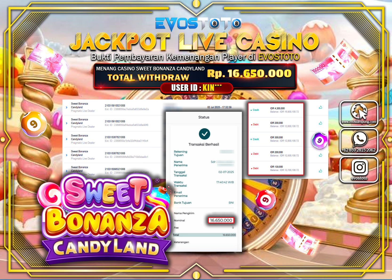 PEMBAYARAN JACKPOT LIVE CASINO SWEET BONANZA CANDYLAND Rp.16.650.000 DI BAYAR LANGSUNG !