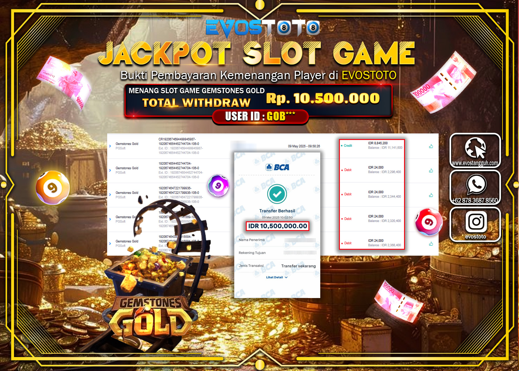 PEMBAYARAN JACKPOT SLOT GAME GEMSTONES GOLD Rp.10.500.000 DI BAYAR LANGSUNG !