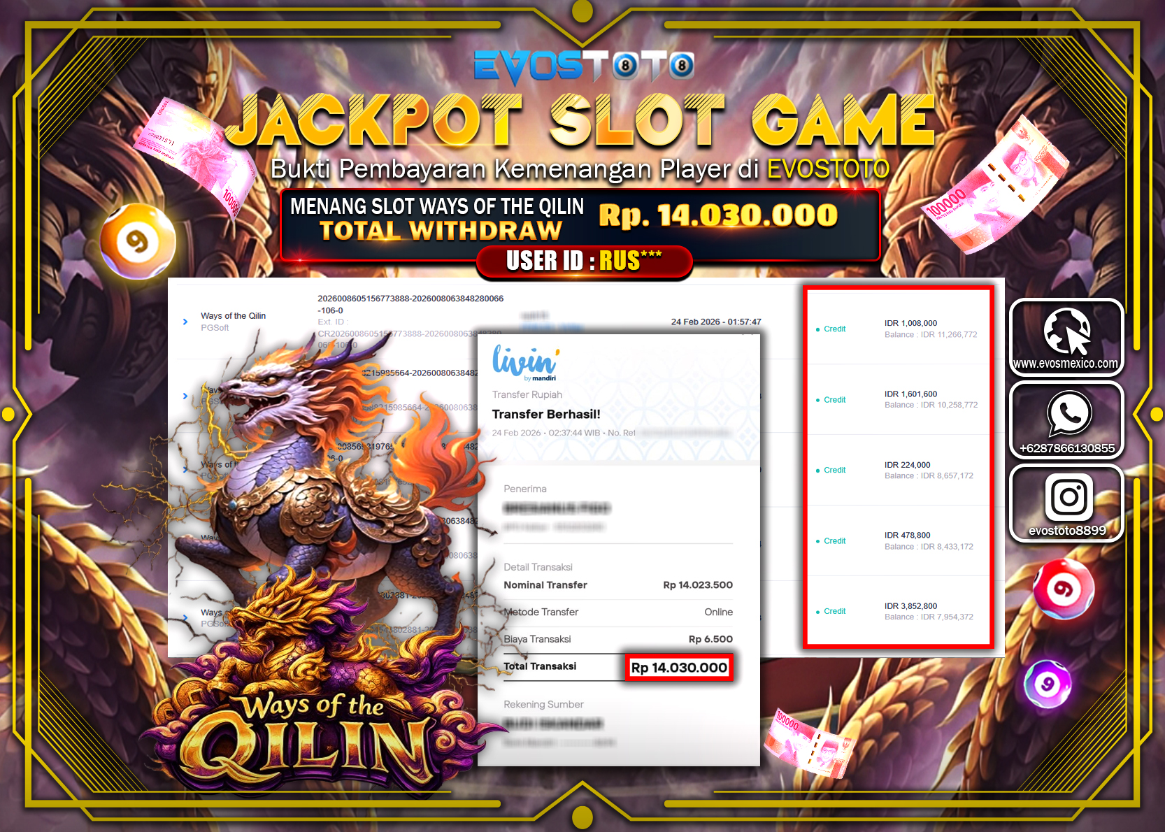 PEMBAYARAN JACKPOT SLOT WAYS OF THE QILIN Rp.30.000.000 DI BAYAR LANGSUNG !