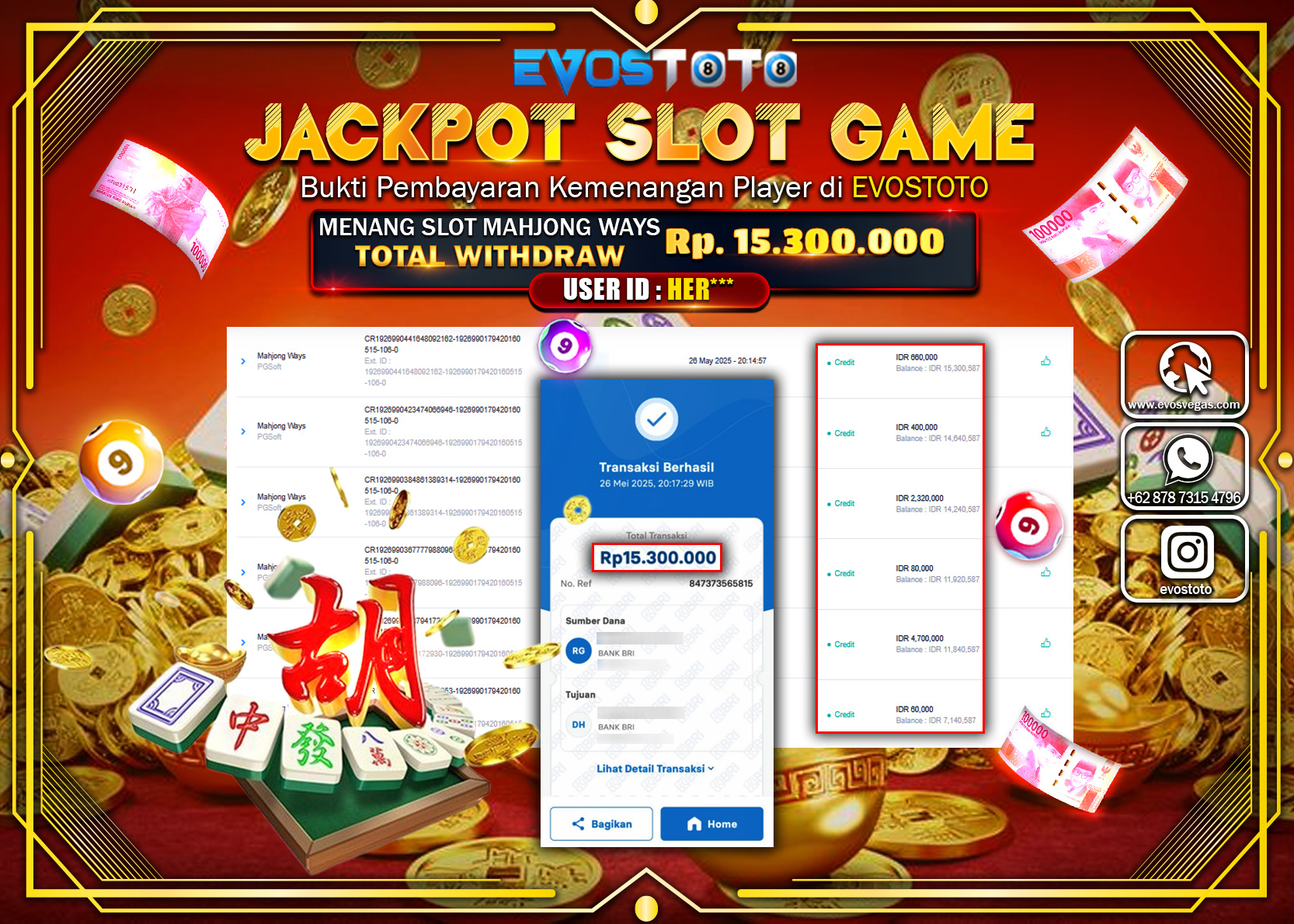 PEMBAYARAN JACKPOT SLOT MAHJONG WAYS Rp15.300.000 DI BAYAR LANGSUNG !