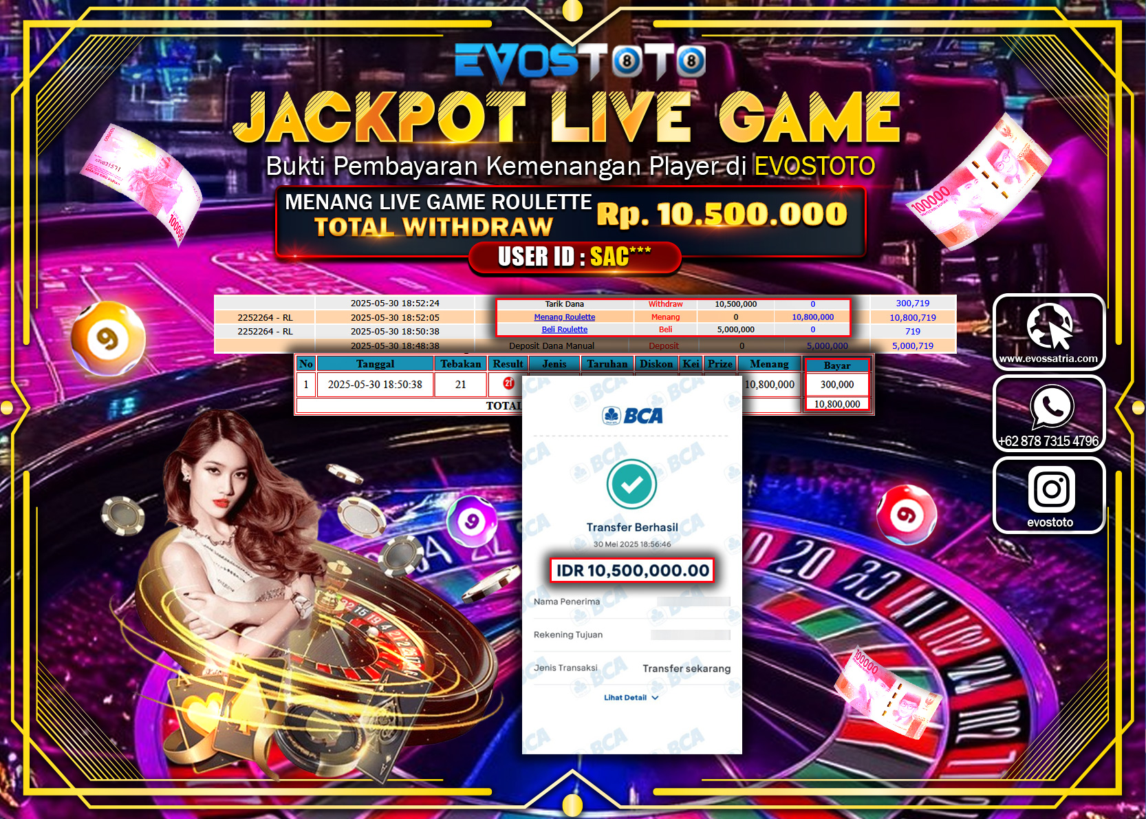 PEMBAYARAN JACKPOT LIVE GAME ROULETTE Rp10.500.000 DI BAYAR LANGSUNG !