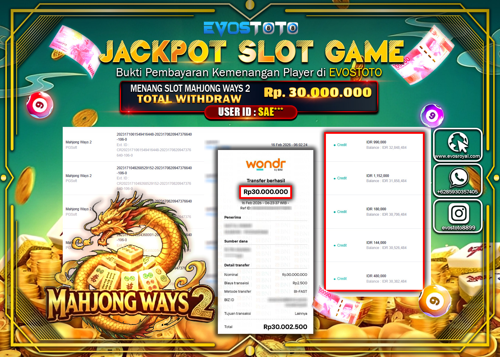 PEMBAYARAN JACKPOT SLOT MAHJONG WAYS 2 Rp.30.000.000 DI BAYAR LANGSUNG !