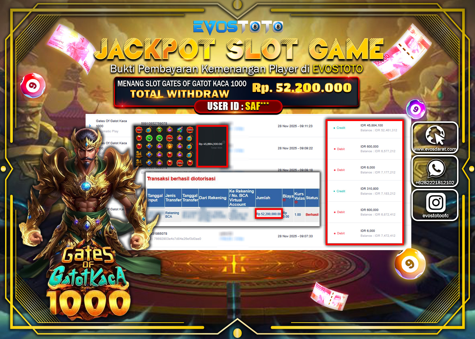 PEMBAYARAN JACKPOT SLOT GATES OF GATOT KACA 1000 Rp.52.200.000 DI BAYAR LANGSUNG !