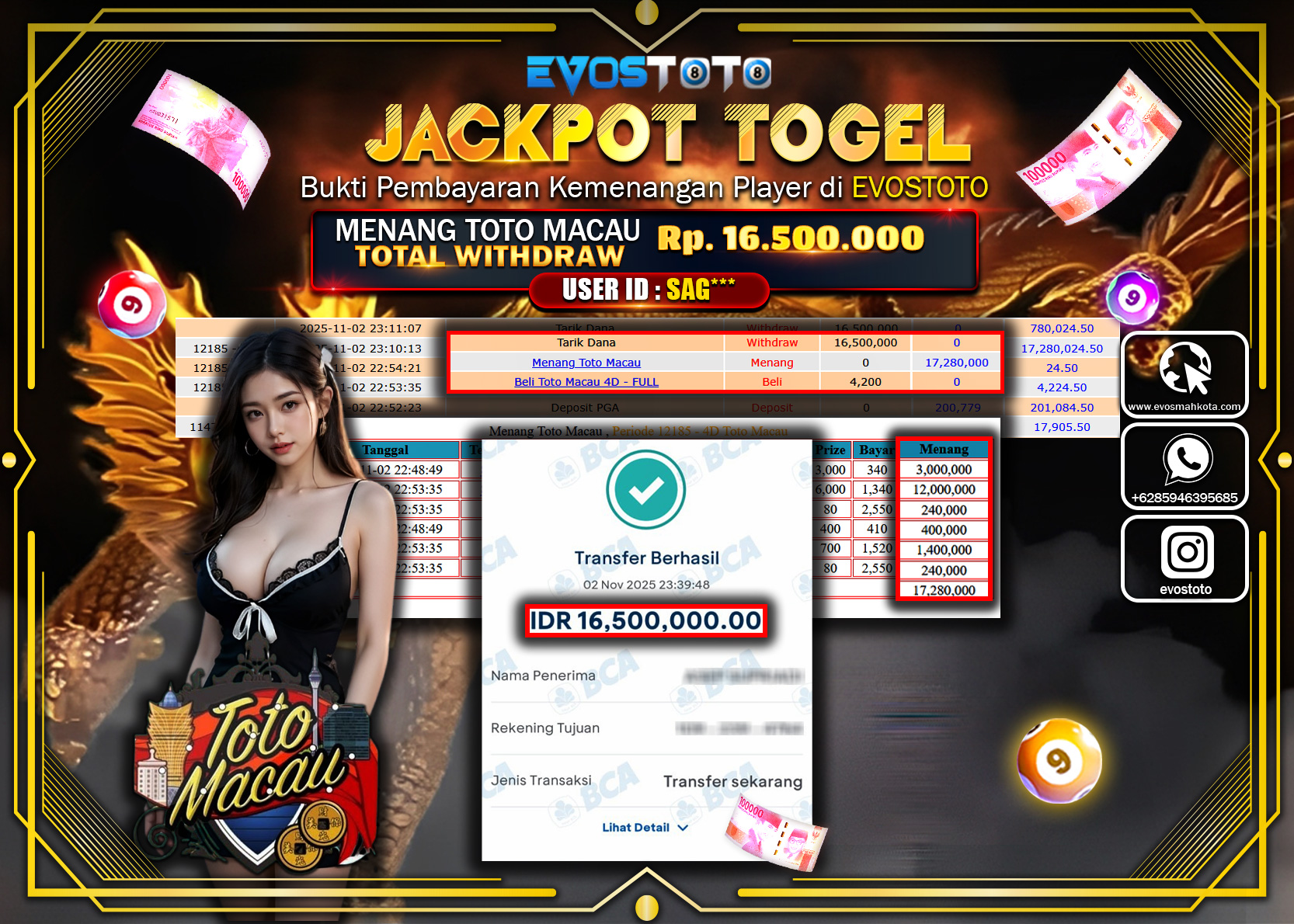 PEMBAYARAN JACKPOT TOGEL TOTO MACAU Rp16.500.000 DI BAYAR LANGSUNG !