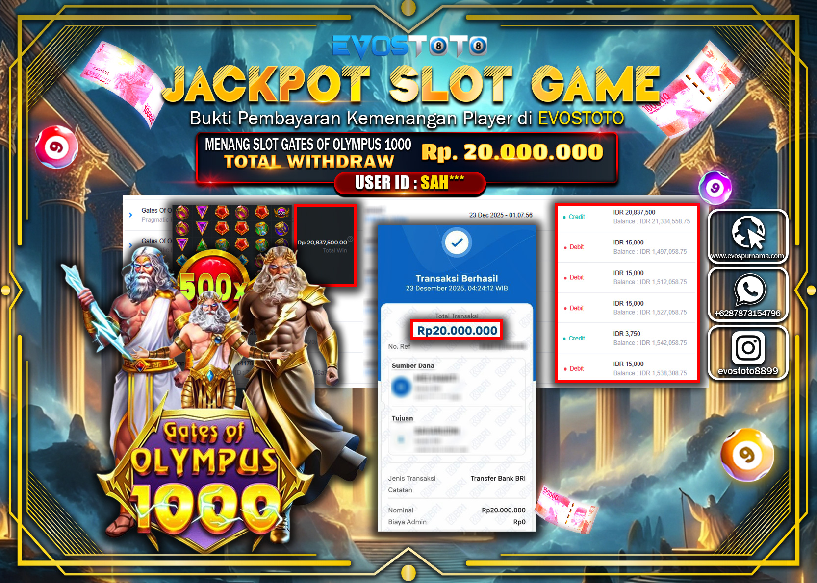 PEMBAYARAN JACKPOT SLOT GATES OF OLYMPUS 1000 Rp.20.000.000 DI BAYAR LANGSUNG !