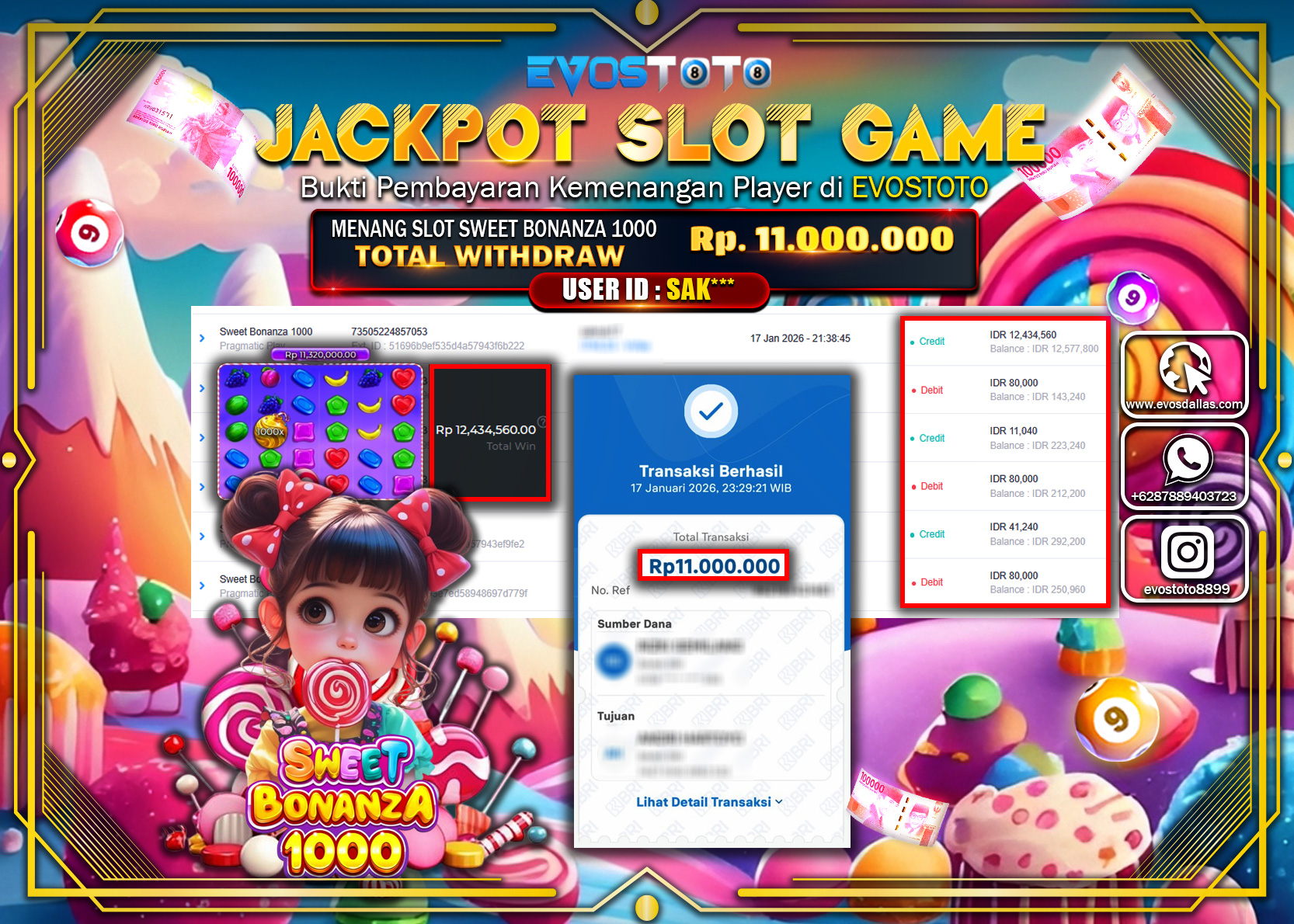 PEMBAYARAN JACKPOT SLOT SWEET BONANZA 1000 Rp.11.000.000 DI BAYAR LANGSUNG !