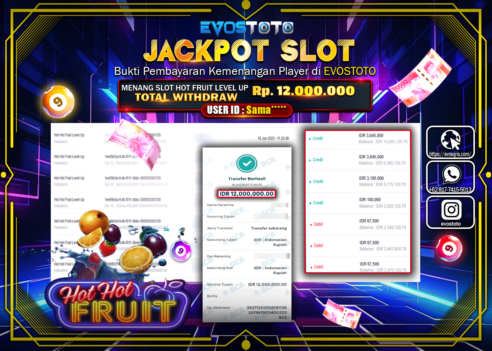PEMBAYARAN JACKPOT SLOT HOT FRUIT LEVEL UP 12.000.000 DI BAYAR LANGSUNG !
