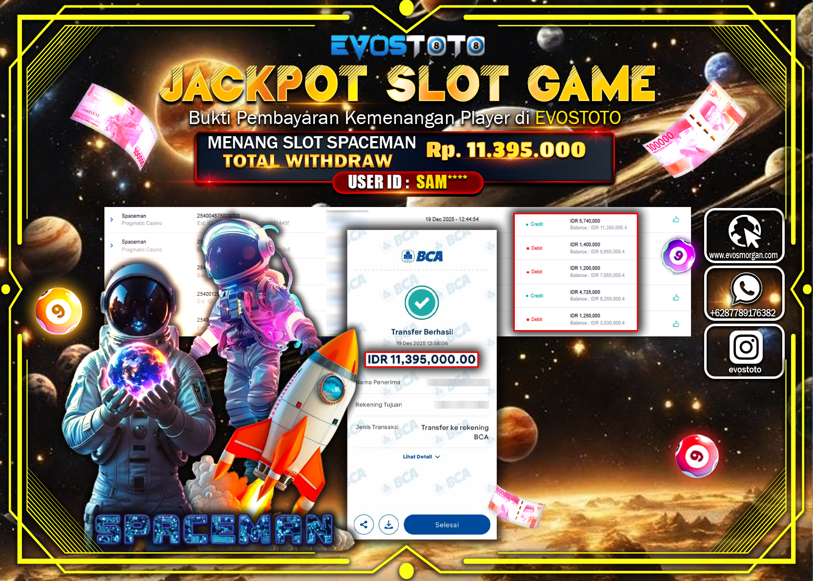 PEMBAYARAN JACKPOT SLOT SPACEMAN Rp.11.395.000 DI BAYAR LANGSUNG !