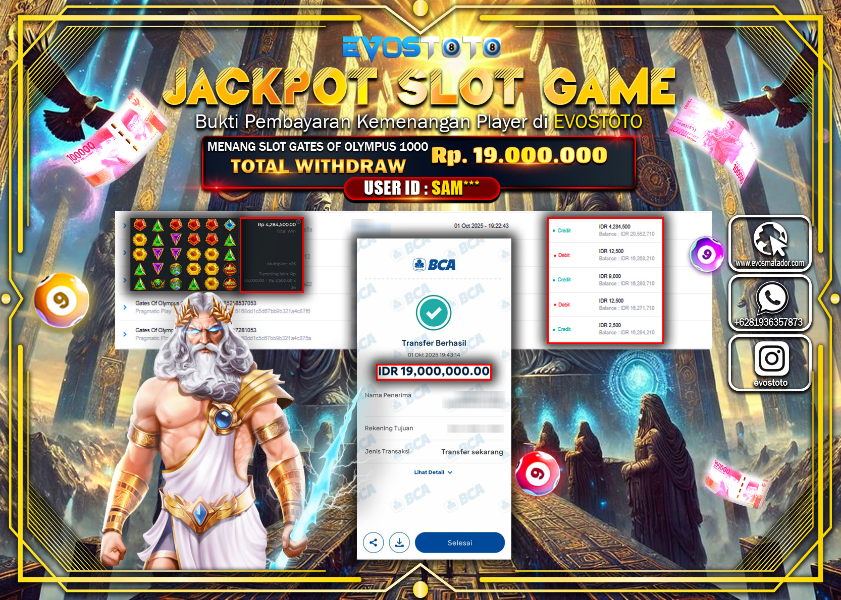 PEMBAYARAN JACKPOT SLOT GATES OF OLYMPUS 1000  Rp19.000.000 DI BAYAR LANGSUNG !