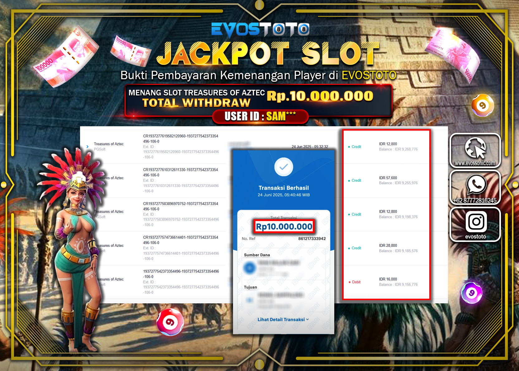 PEMBAYARAN JACKPOT SLOT TREASURES OF AZTEC  RP10.000.000 DI BAYAR LANGSUNG !