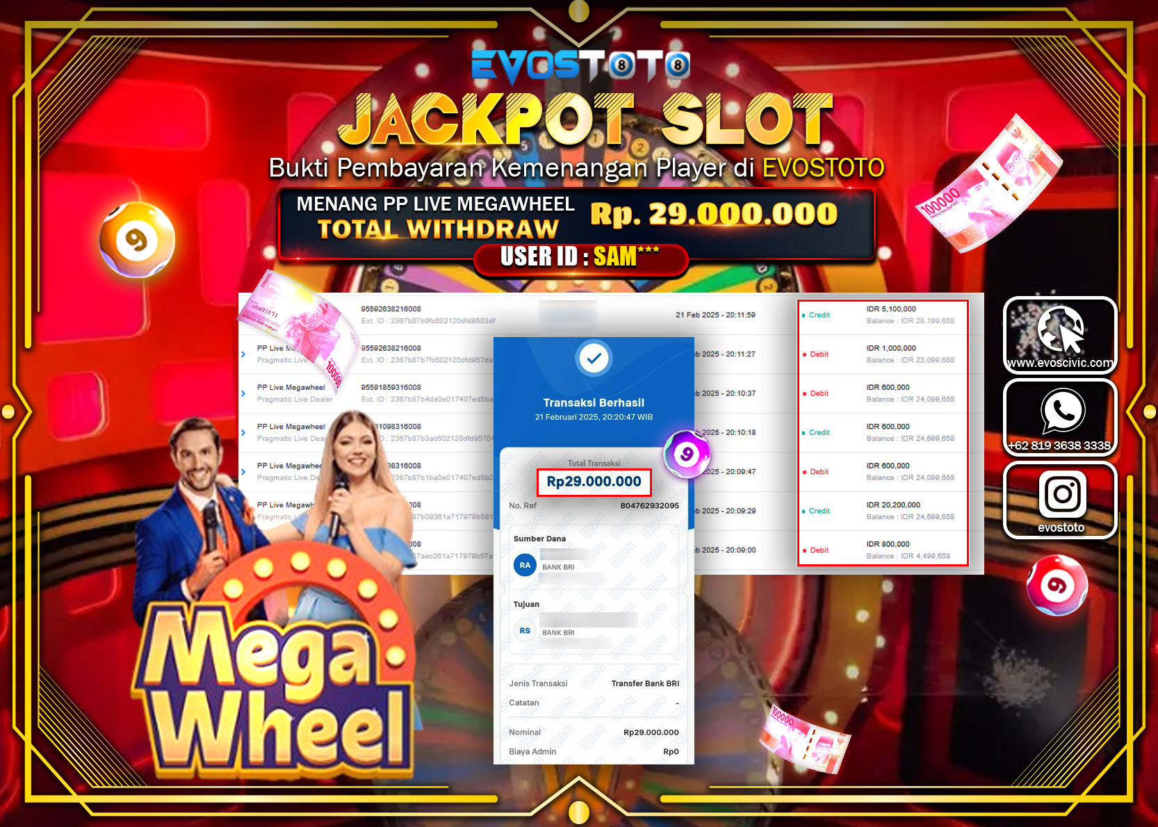 PEMBAYARAN JACKPOT LIVE GAME PP LIVE MEGAWHEEL Rp.29.000.000 DI BAYAR LANGSUNG !