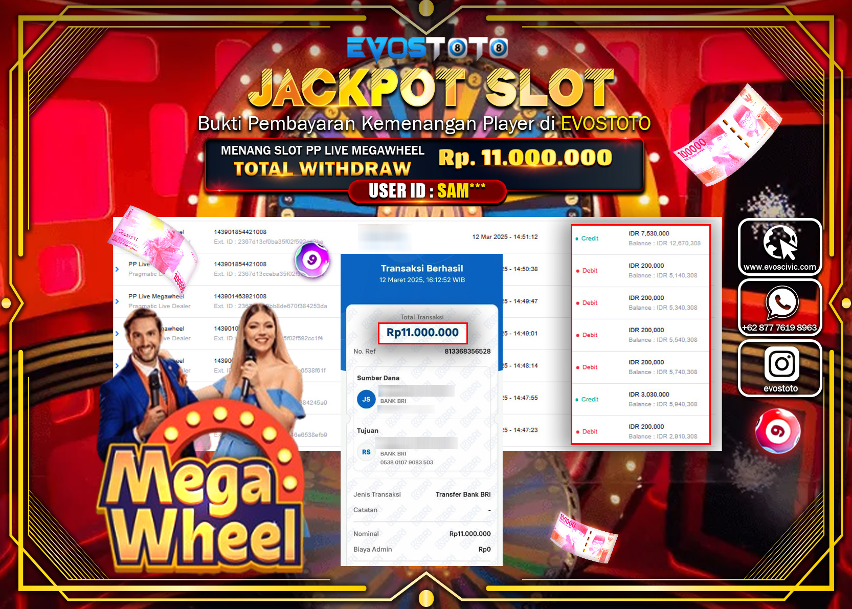 PEMBAYARAN JACKPOT LIVE GAME PP LIVE MEGAWHEEL Rp.11.000.000 DI BAYAR LANGSUNG !