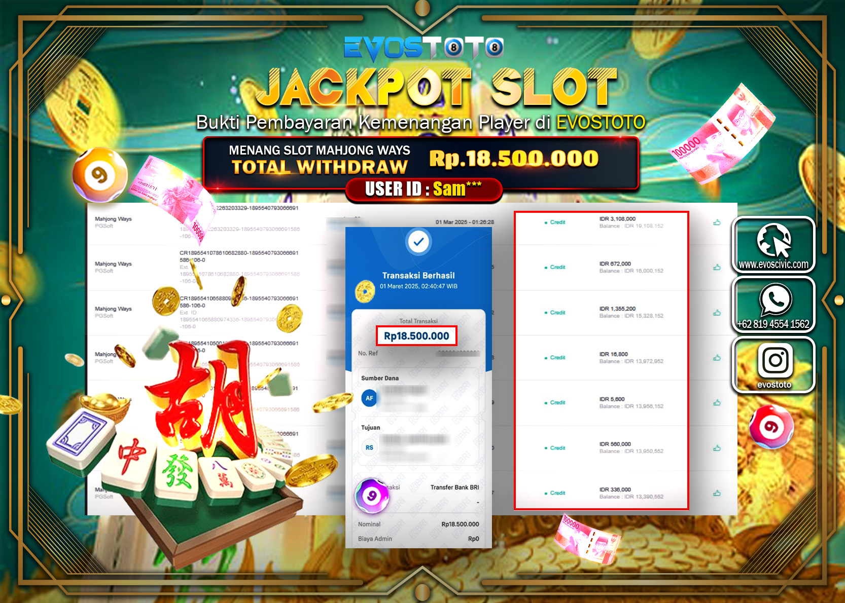 PEMBAYARAN JACKPOT SLOT MAHJJONG WAYS Rp.18.500.000 DI BAYAR LANGSUNG !