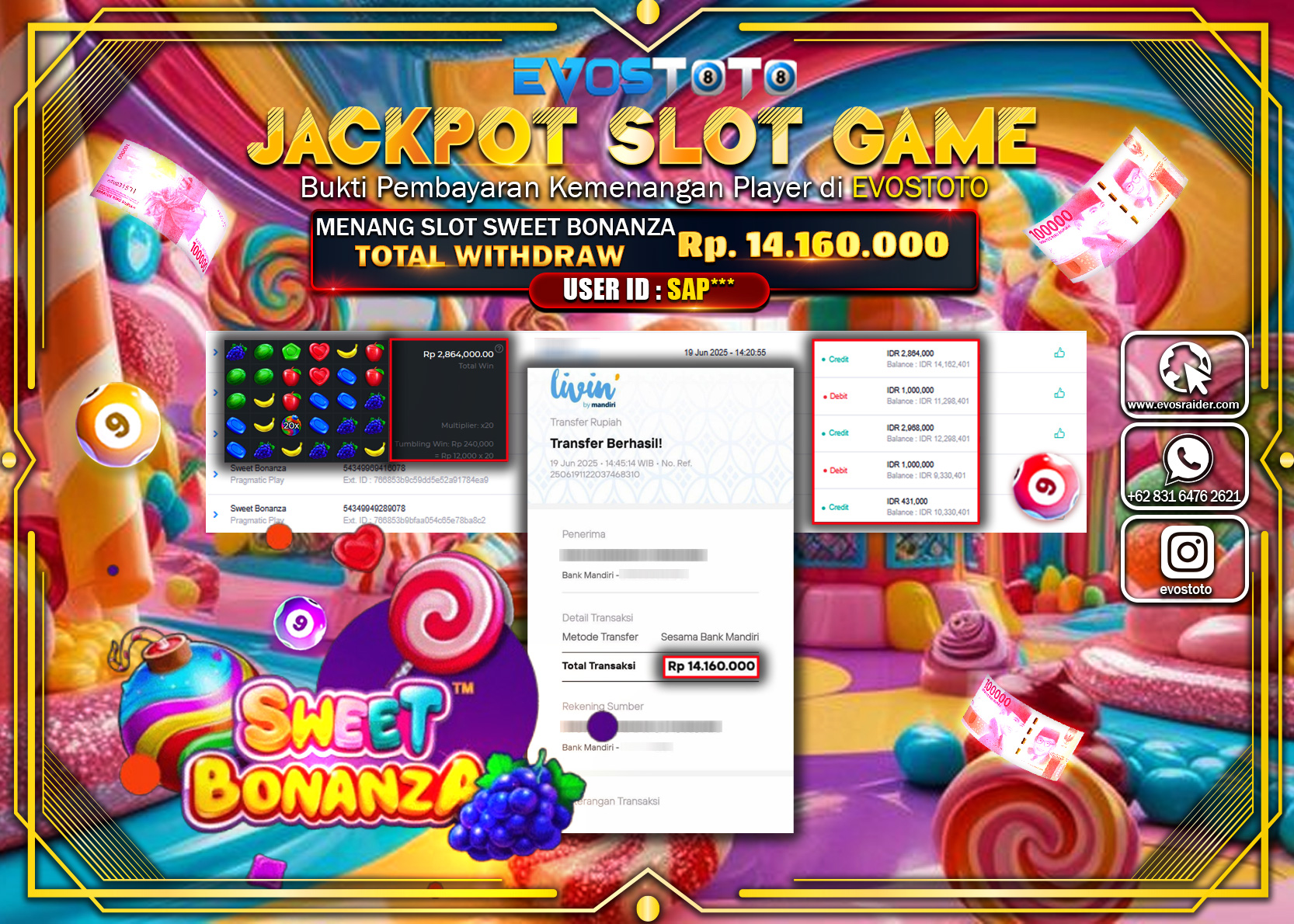 PEMBAYARAN JACKPOT SLOT SWEET BONANZA RP14.160.000 DI BAYAR LANGSUNG !