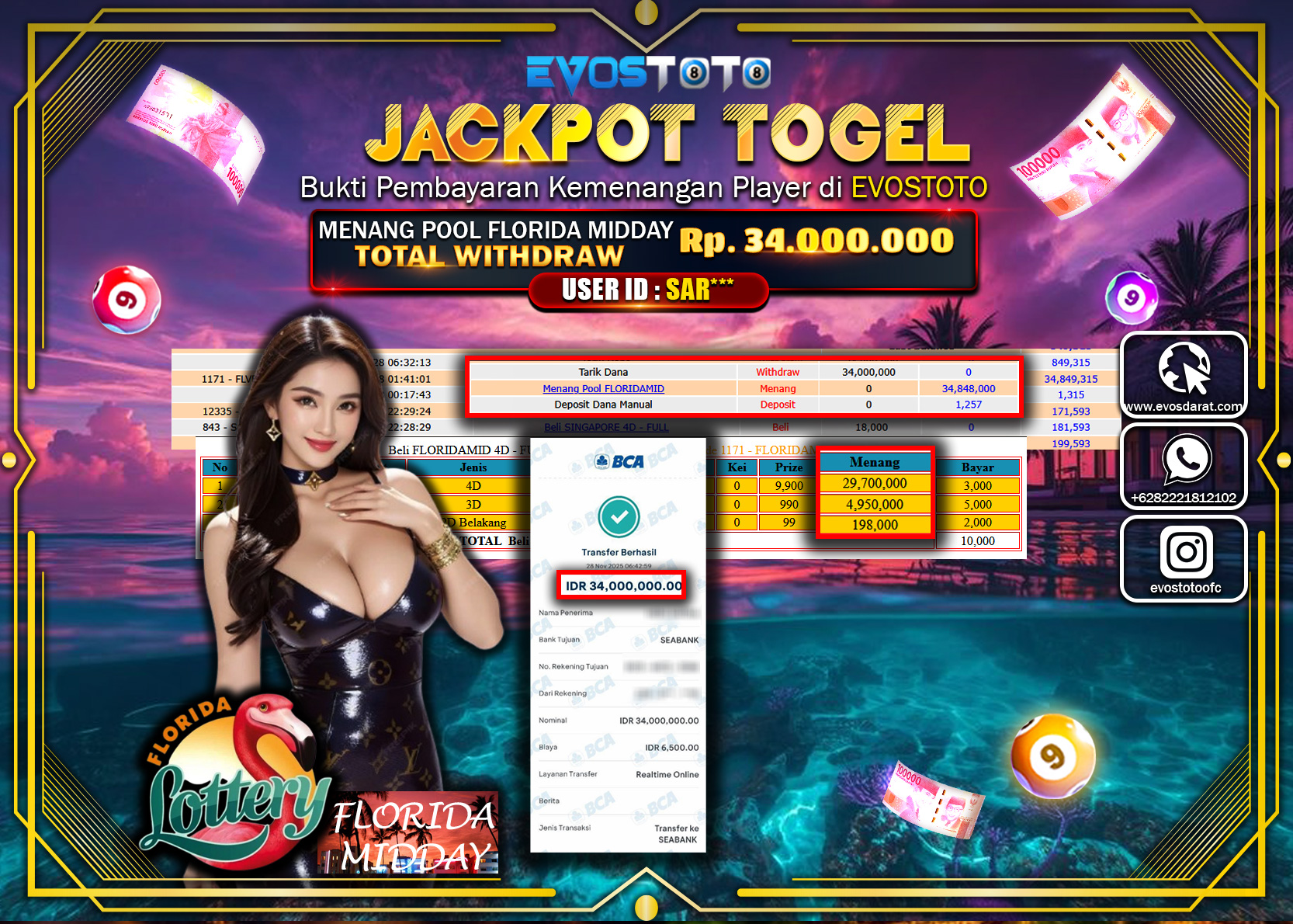 PEMBAYARAN JACKPOT TOGEL POOL FLORIDA MIDDAY Rp.34.000.000 DI BAYAR LANGSUNG !