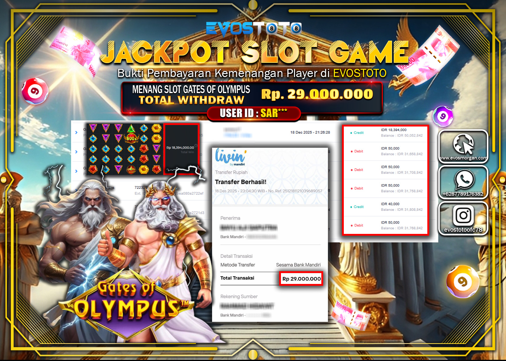 PEMBAYARAN JACKPOT SLOT GATES OF OLYMPUS Rp.29.000.000 DI BAYAR LANGSUNG !