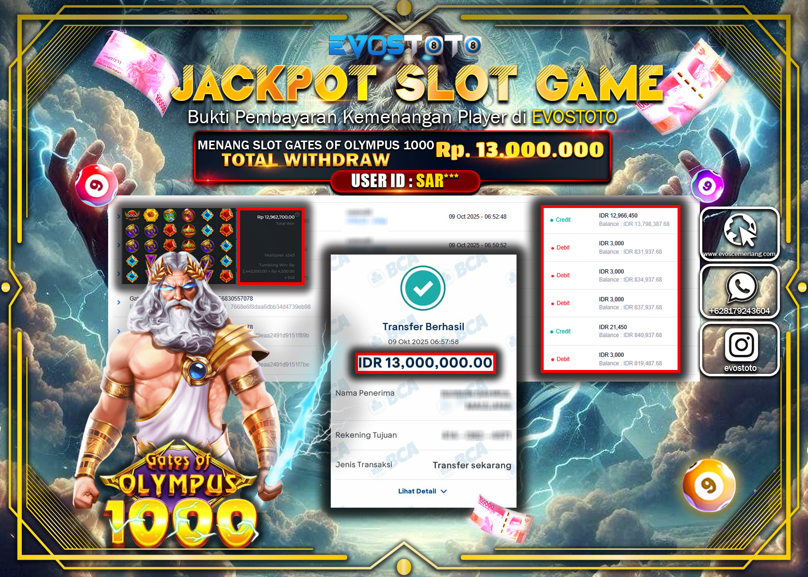 PEMBAYARAN JACKPOT SLOT GATES OF OLYMPUS 1000  Rp13.000.000 DI BAYAR LANGSUNG !