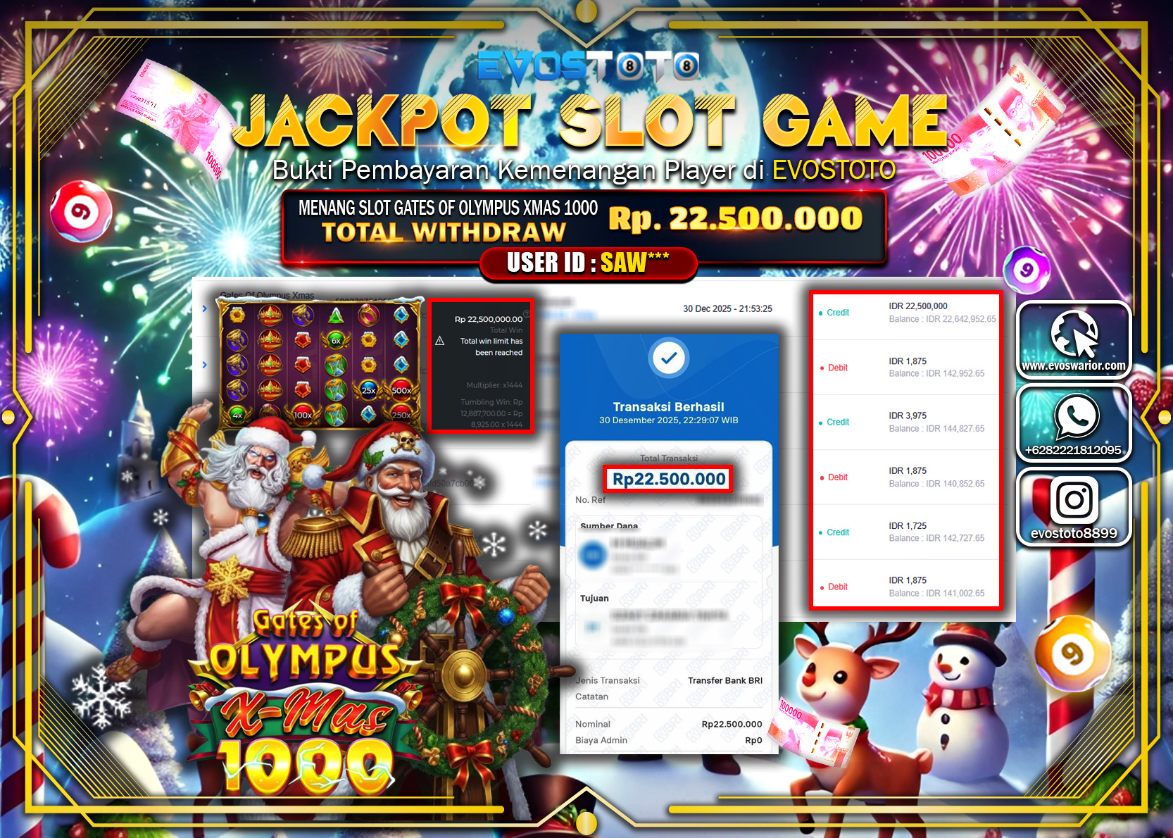 PEMBAYARAN JACKPOT SLOT GATES OF OLYMPUS XMAS 1000 Rp.22.500.000 DI BAYAR LANGSUNG !
