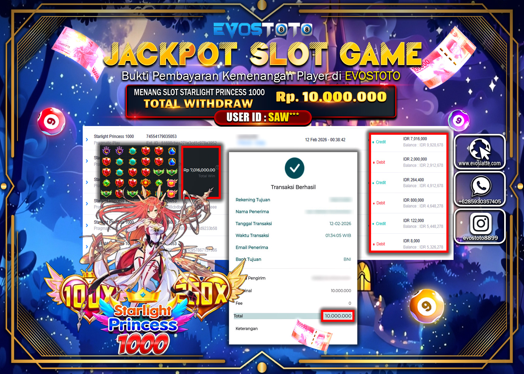 PEMBAYARAN JACKPOT SLOT STARLIGHT PRINCESS 1000 Rp.10.000.000 DI BAYAR LANGSUNG !