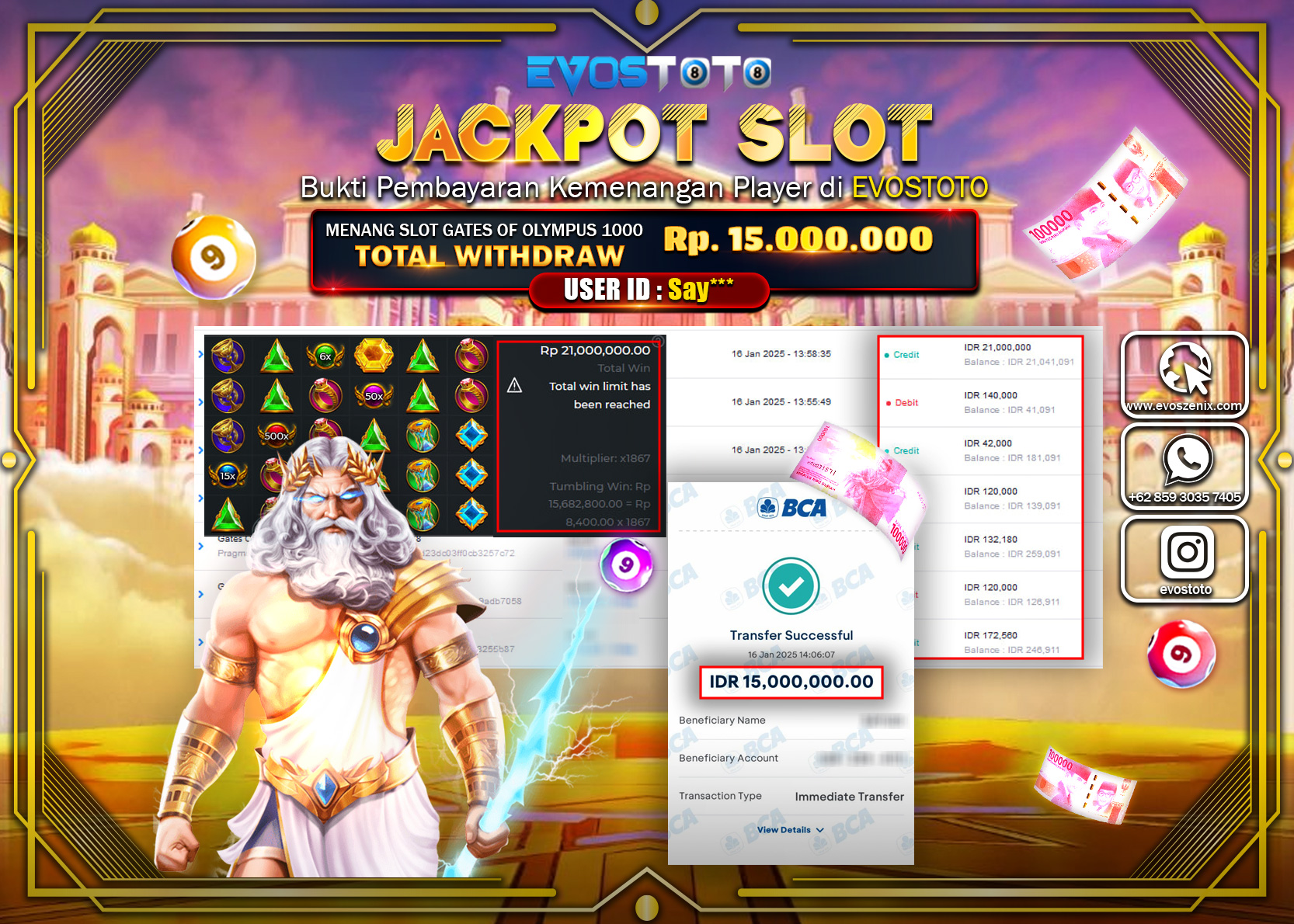PEMBAYARAN JACKPOT SLOT GATES OF OLYMPUS 1000 Rp.15.000.000 DI BAYAR LANGSUNG !