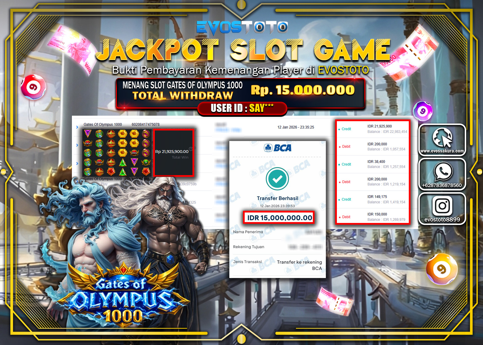 PEMBAYARAN JACKPOT SLOT GATES OF OLYMPUS 1000 Rp.15.000.000 DI BAYAR LANGSUNG !