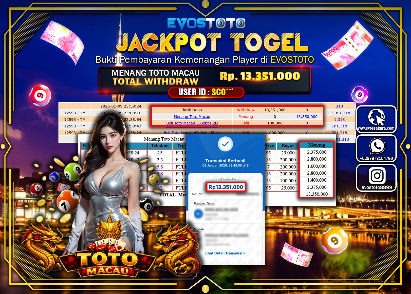 PEMBAYARAN JACKPOT TOGEL TOTO MACAU Rp.13.351.000 DI BAYAR LANGSUNG !