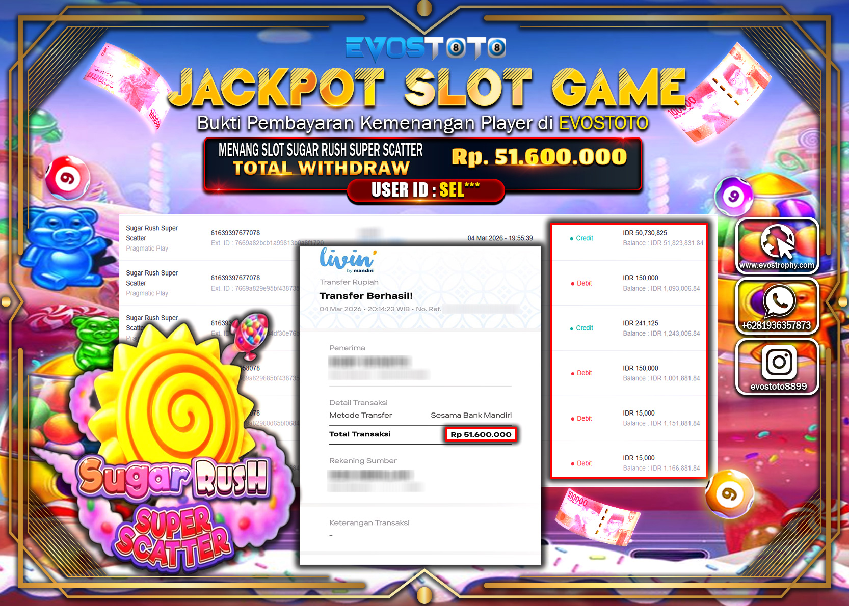 PEMBAYARAN JACKPOT SLOT SUGAR RUSH SUPER SCATTER Rp.51.600.000 DI BAYAR LANGSUNG !